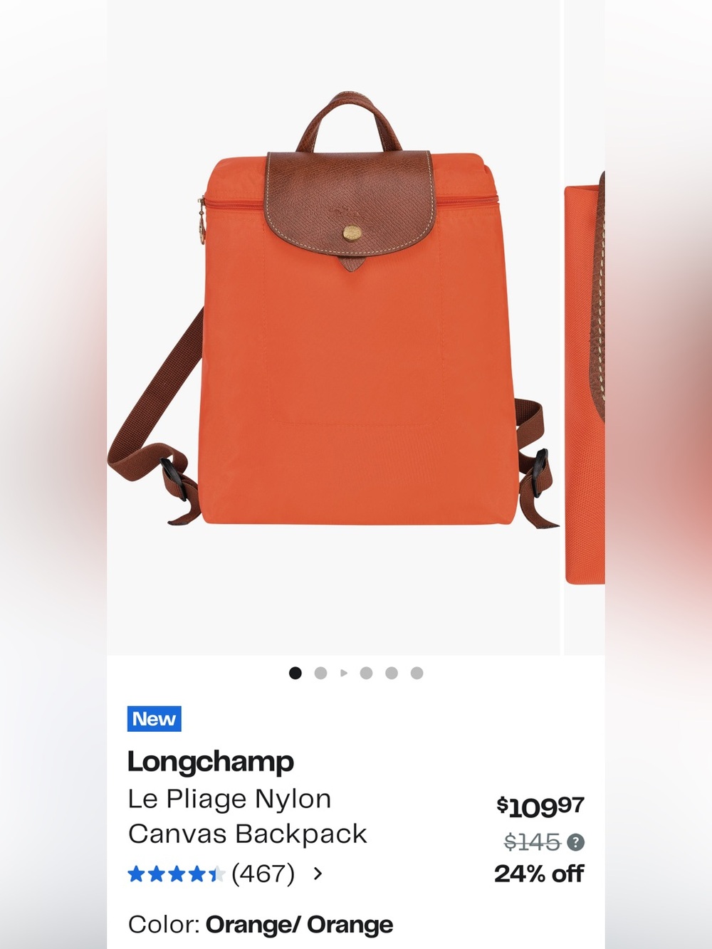 Long champ le pilage backpack orange